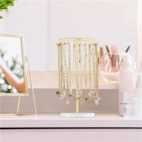 Gold Metal Necklace Holder Jewelry Stand Organizer with 22 Hooks Storage - Picture 5 of 7
